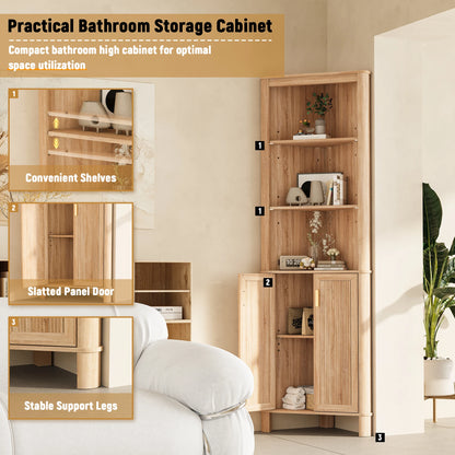 68" Tall Fluted Corner Cabinet, Modern - 5 Adjustable Shelves, Space-Saving