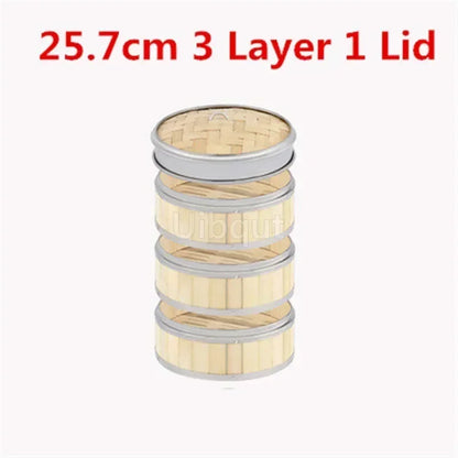 Bamboo Food Steamer basket with Stainless Steel Banding