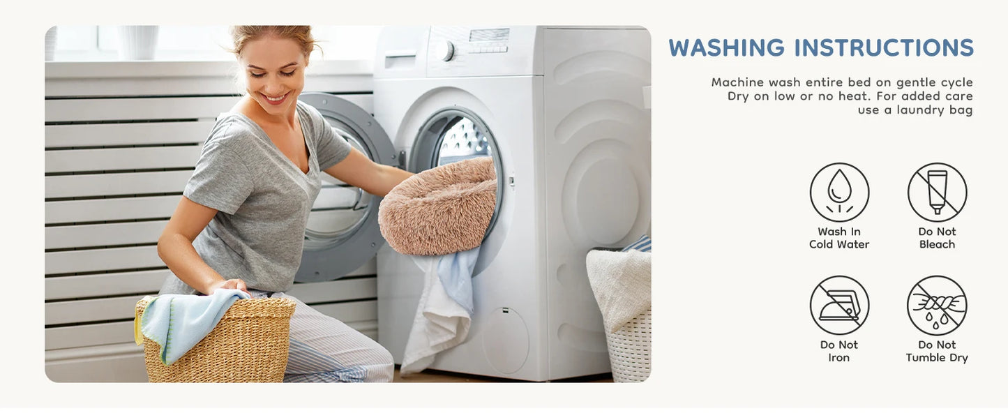 Calming Dog Bed for Medium to Large Dogs, Washable Anti-Slip Round