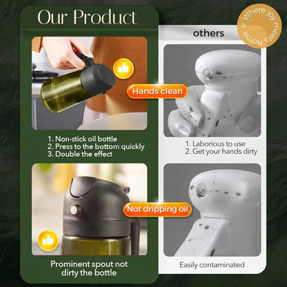 Premium Dark Glass Olive Oil Dispenser, 2 In 1 Cooking Oil Spray Bottle Mister