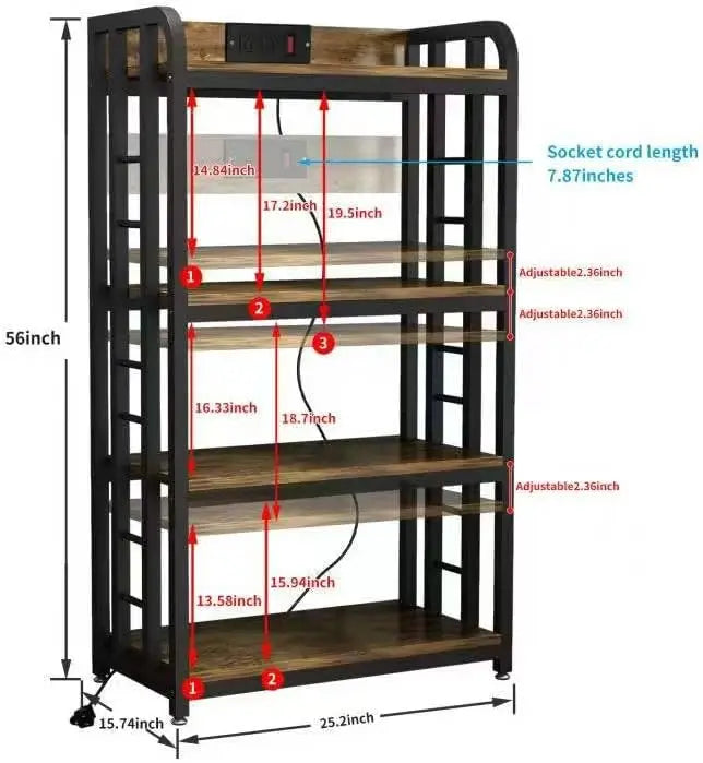 4-Tier Kitchen Bakers Rack with Power Outlet, Microwave Stand, Storage Shelf for Kitchen Organization And Convenience