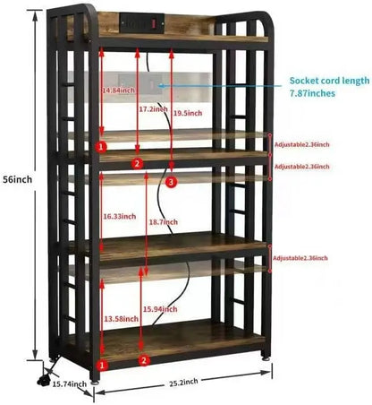 4-Tier Kitchen Bakers Rack with Power Outlet, Microwave Stand, Storage Shelf for Kitchen Organization And Convenience