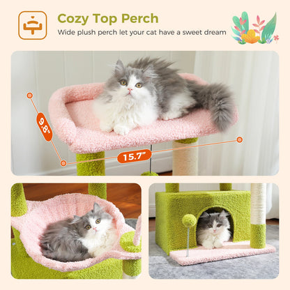 4-in-1 Cat Tree with Large Cat Condo, Sisal Scratching Post, Deep Hammock, Cozy Top Perch
