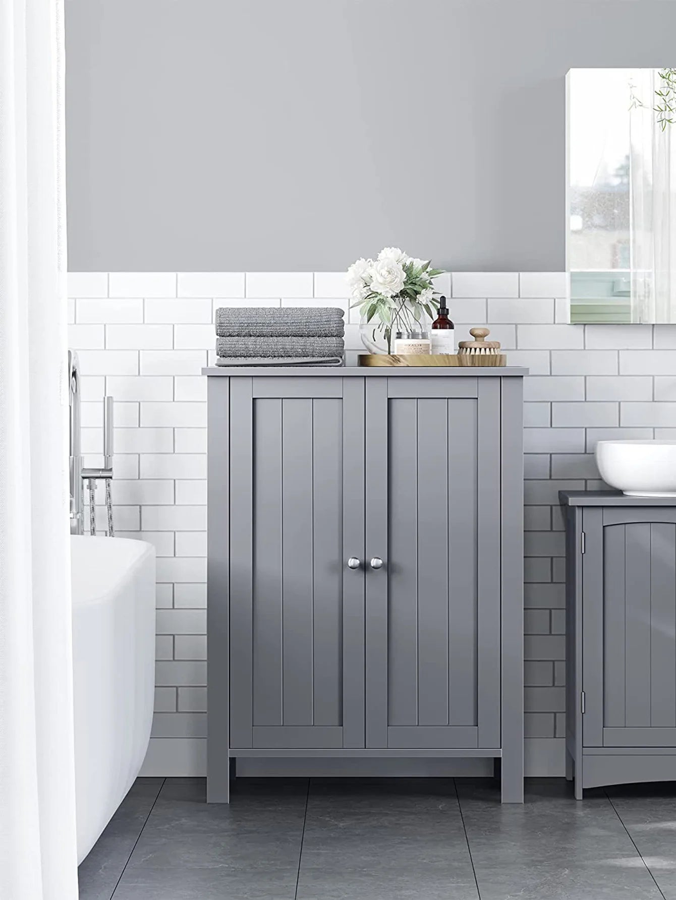 Bathroom Floor Storage Cabinet, With 2 Adjustable Shelves, 11.8 X 2