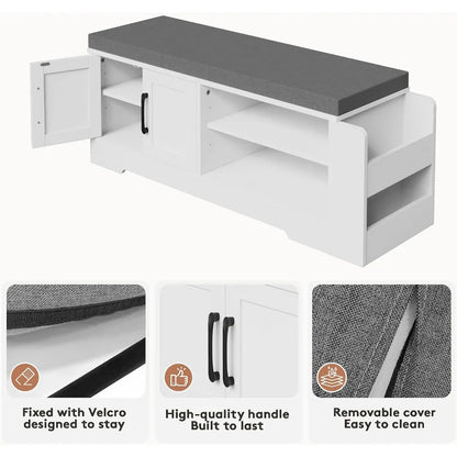 Farmhouse Shoe Storage Bench with 3-in-1 Entryway Storage and Padded Seat
