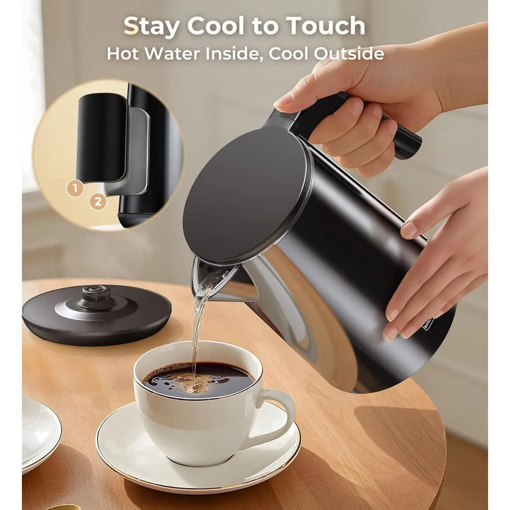 1L 1200W Stainless Steel Electric Kettle with 7 Temperature Settings, 4 Hour Keep Warm, Fast Boil, Auto Shut Off, Black