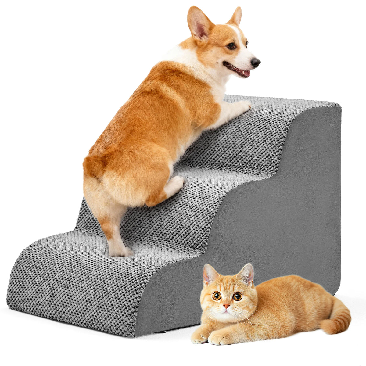 3-5 Step High-Density Foam Dog Stairs, Ramp for Small Dogs, Indoor Non-Slip Pet Ladder