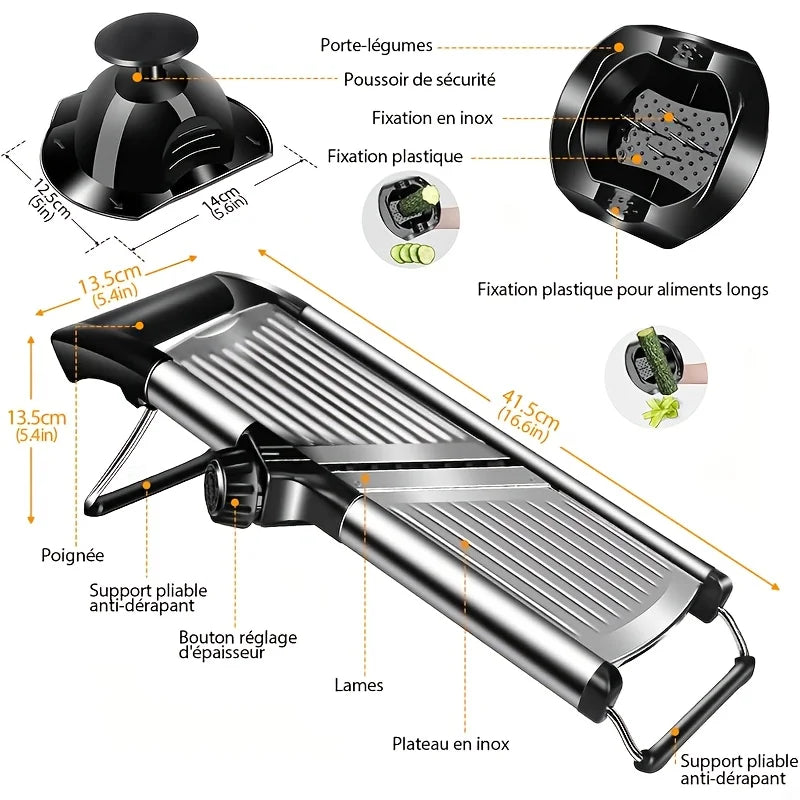 Stainless Steel Mandoline Slicer with 5 Blades & Safe Hand Guard