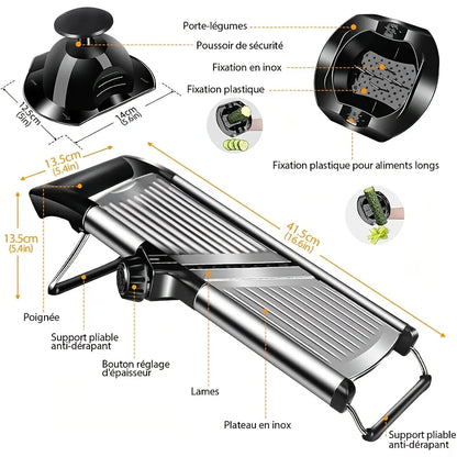 Stainless Steel Mandoline Slicer with 5 Blades & Safe Hand Guard