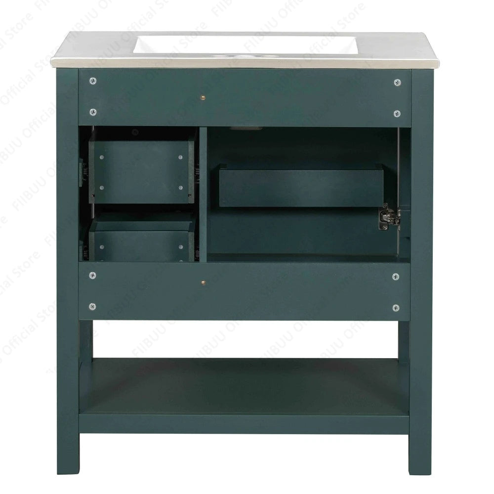 Bathroom Vanity Cabinet Combo, 30 Inch with Ceramic Sink, Soft-Close Doors, Solid Wood Frame, Waterproof for Small Bathroom Storage