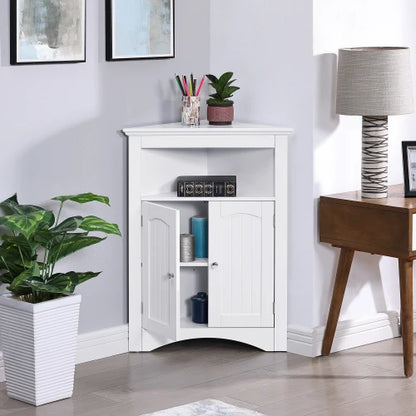 Free Standing Corner Cabinet - Bathroom Floor Storage with Doors & Shelves, Multi-Purpose Sideboard for Kitchen Living Room