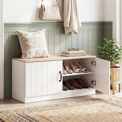 2-Door Shoe Bench with Adjustable Shelves, Hidden Storage Space for Hallway,Living room or Bedroom