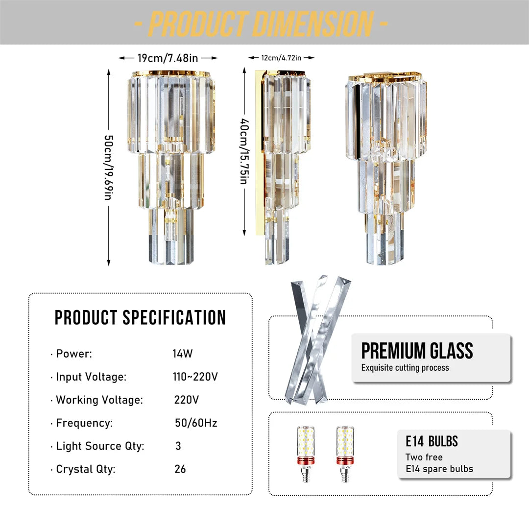Modern Crystal Wall Lamp, 3-Layer Crystal Sconce