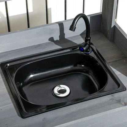 Outdoor Wooden Garden Workbench with Detachable Sink, Faucet, Storage, and Hooks, Gray