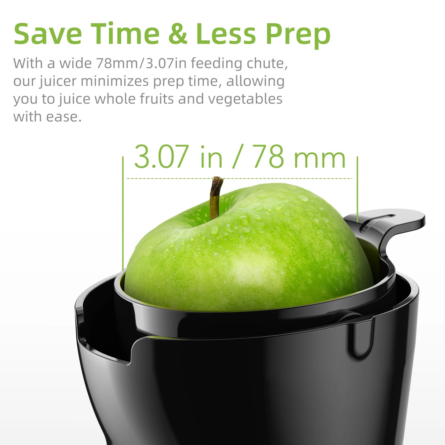 Cold Press Juicer with 78mm Feed Chute, 200W 40-65RPM Powerful Motor, Fits Whole Fruits