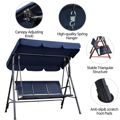 Outdoor 3-Seat Porch Swing for Adults, & Adjustable Canopy