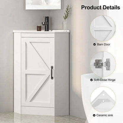 Corner Bathroom Vanity with Sink Combo, Freestanding Wall Mounted Storage Cabinet, White Ceramic Sink