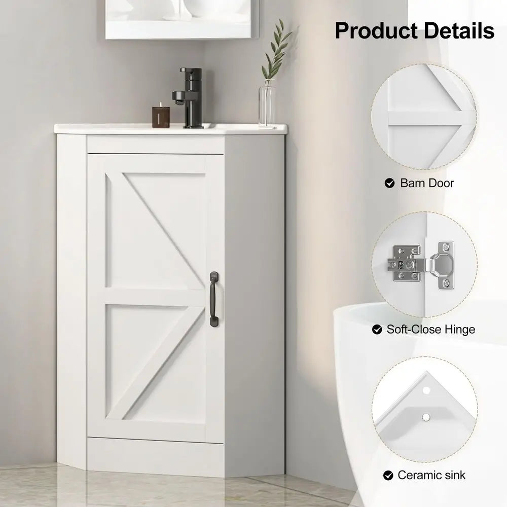 Corner Bathroom Vanity with Sink Combo, Freestanding Wall Mounted Storage Cabinet, White Ceramic Sink