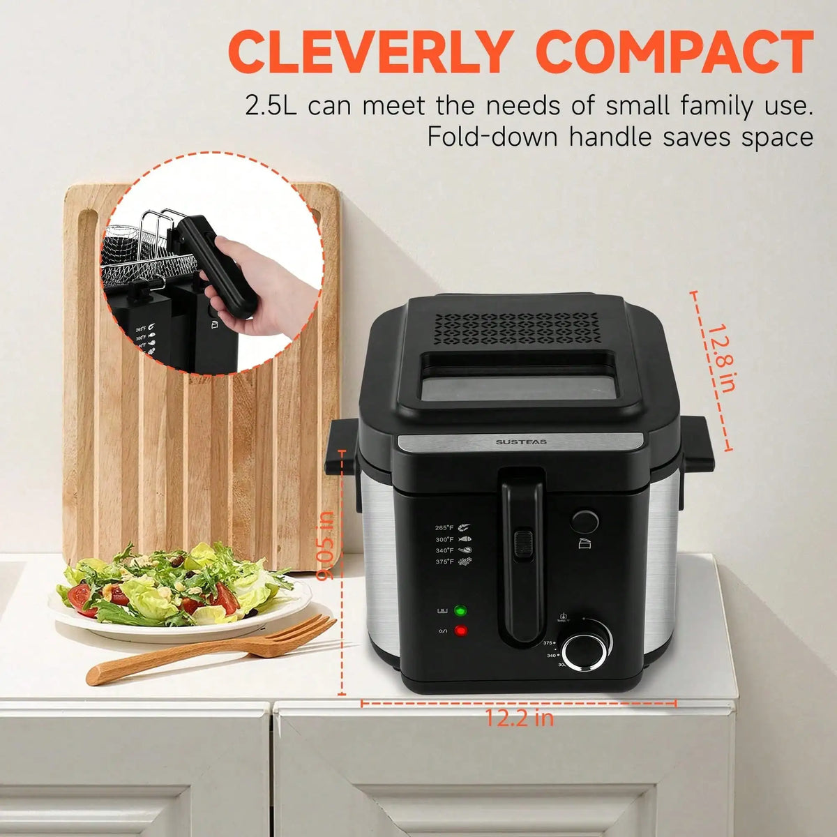 Deep Fryer With Basket, 1500W Electric For Home Use With Temperature Control, Removable Lid And 2.5L Non-Stick Inner Pot Easy To Clean 304 Stainless Steel