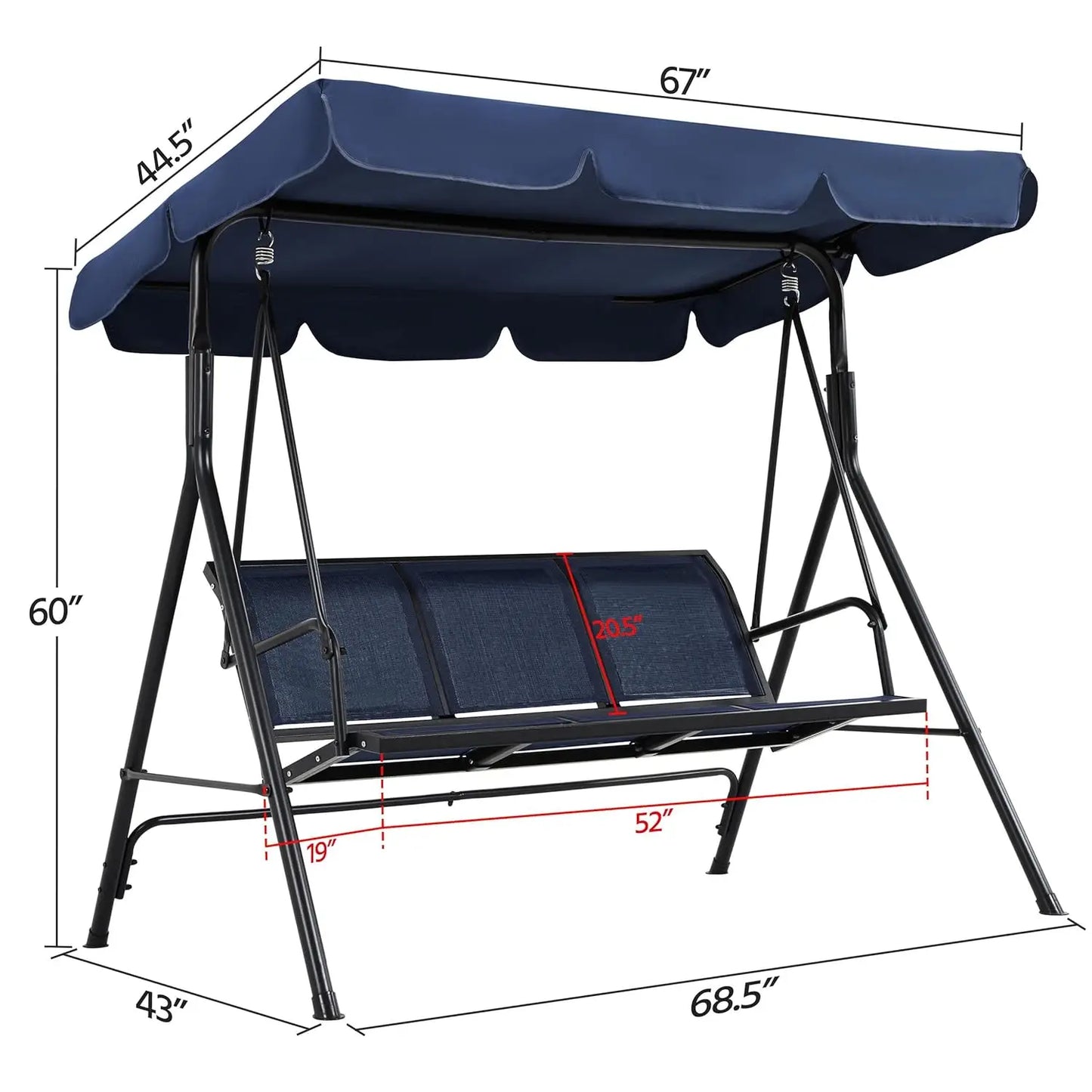 Outdoor 3-Seat Porch Swing for Adults, & Adjustable Canopy
