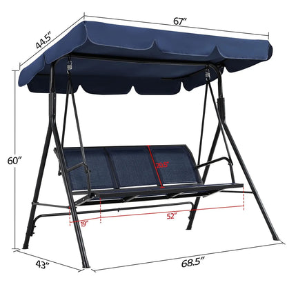 Outdoor 3-Seat Porch Swing for Adults, & Adjustable Canopy