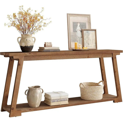 Solid Wood Table, 63-Inch with 2-Tier Storage