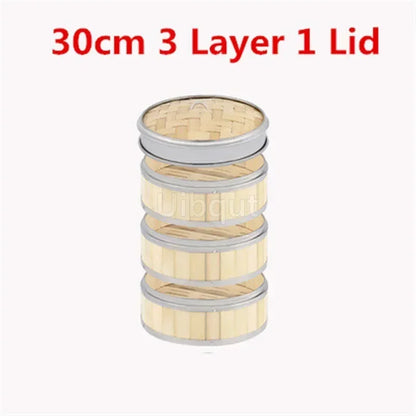 Bamboo Food Steamer basket with Stainless Steel Banding