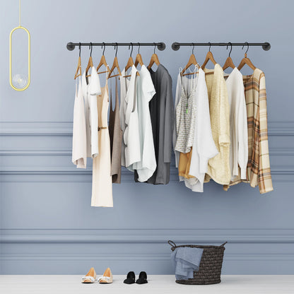 Pack Of 2 Industrial Pipe Clothes Rail Rack, Wall-mounted Garment Pipe Rack, Iron Closet Organizer