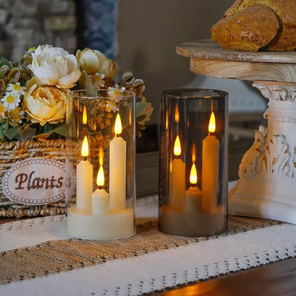 Flameless  Acrylic Short 3 in 1 Taper Candles, Warm Light Flickering Flameless Pillar, LED Electronic Tealight Battery Operated Decor