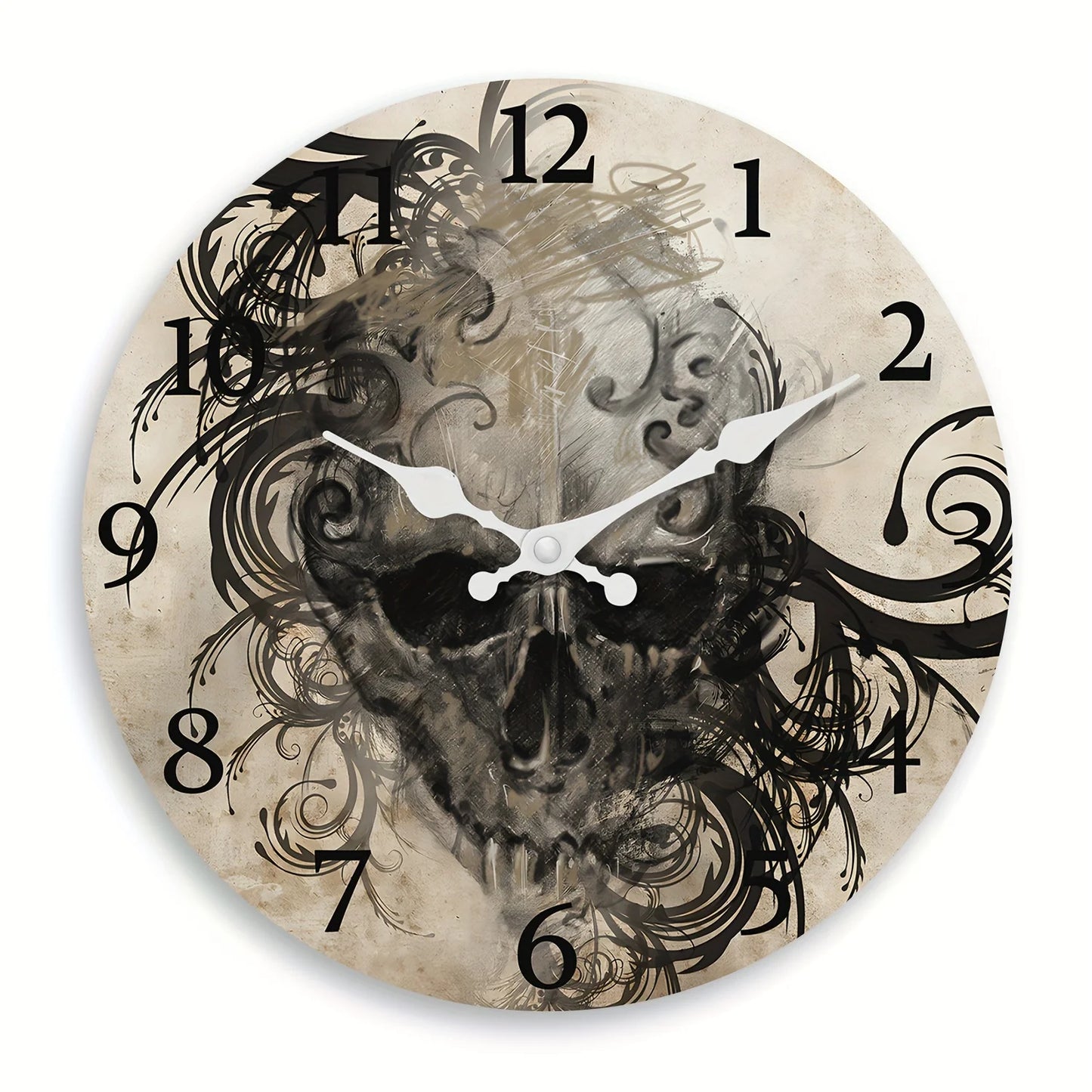 One 10-inch scary skull head wooden hanging clock