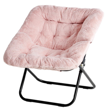 Cozy Saucer Chairs of Soft Faux Fur, Folding Lounge for Living Room, Padded Seat Metal Frame