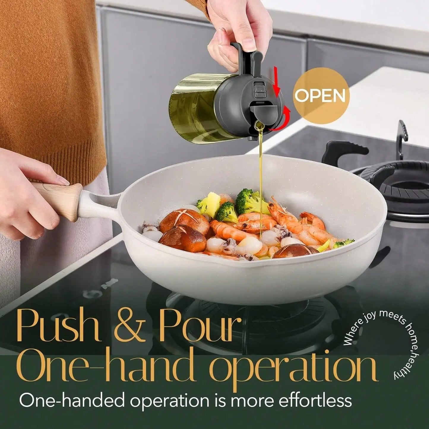 Premium Dark Glass Olive Oil Dispenser, 2 In 1 Cooking Oil Spray Bottle Mister