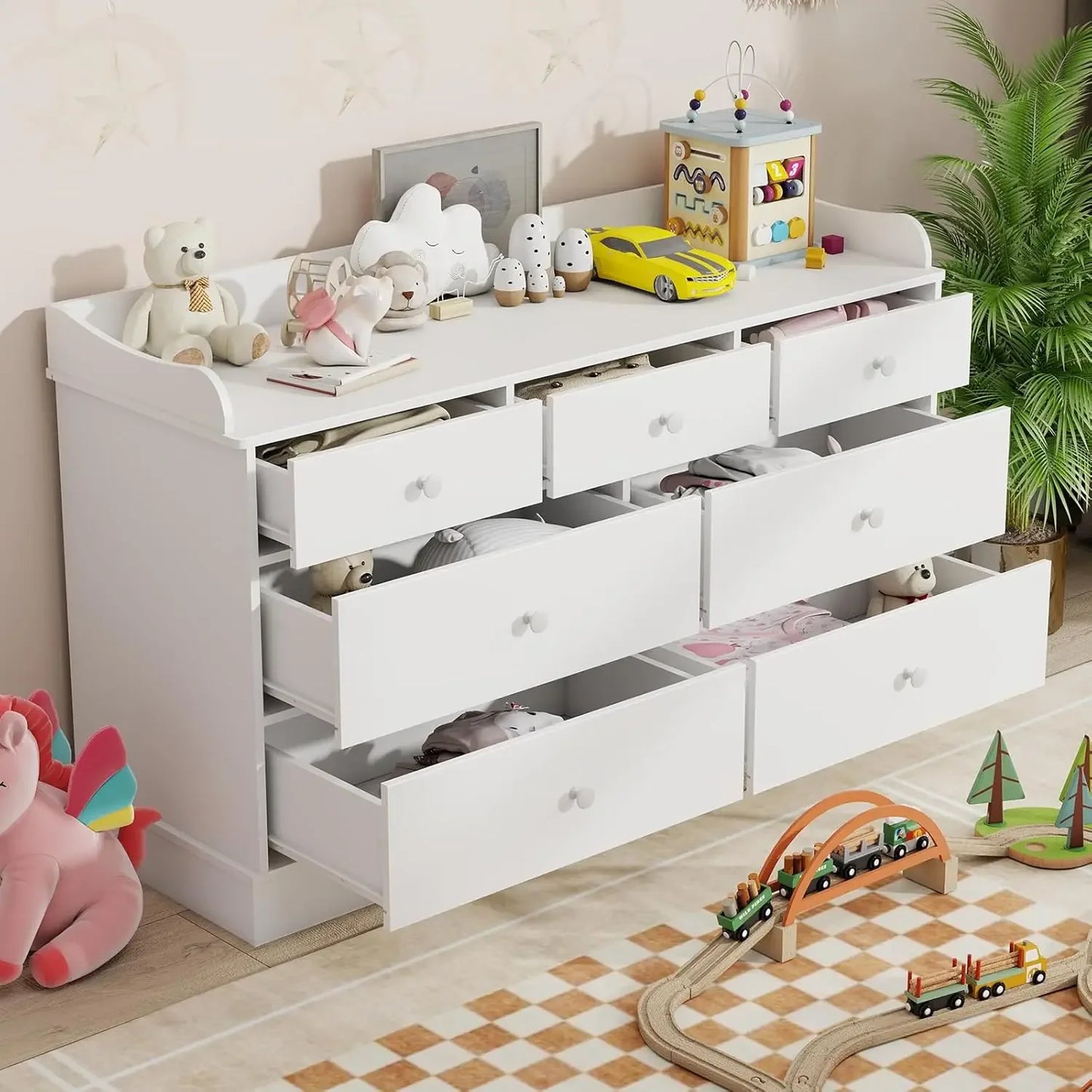 Kids Dresser Cabinet with 7 Drawers, Changing Table for Nursery