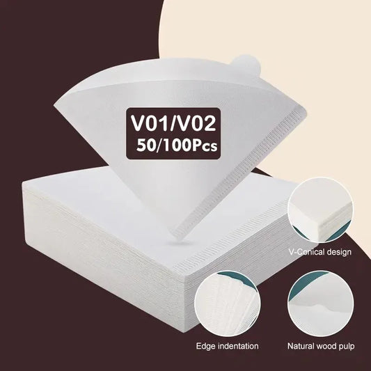 50/100pcs Disposable Cone Coffee Filter Paper for Pouring and Drip Coffee Machines