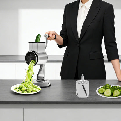 Rotary Grater, Stainless Steel Slicer with 5 Blades & Suction Cup Base