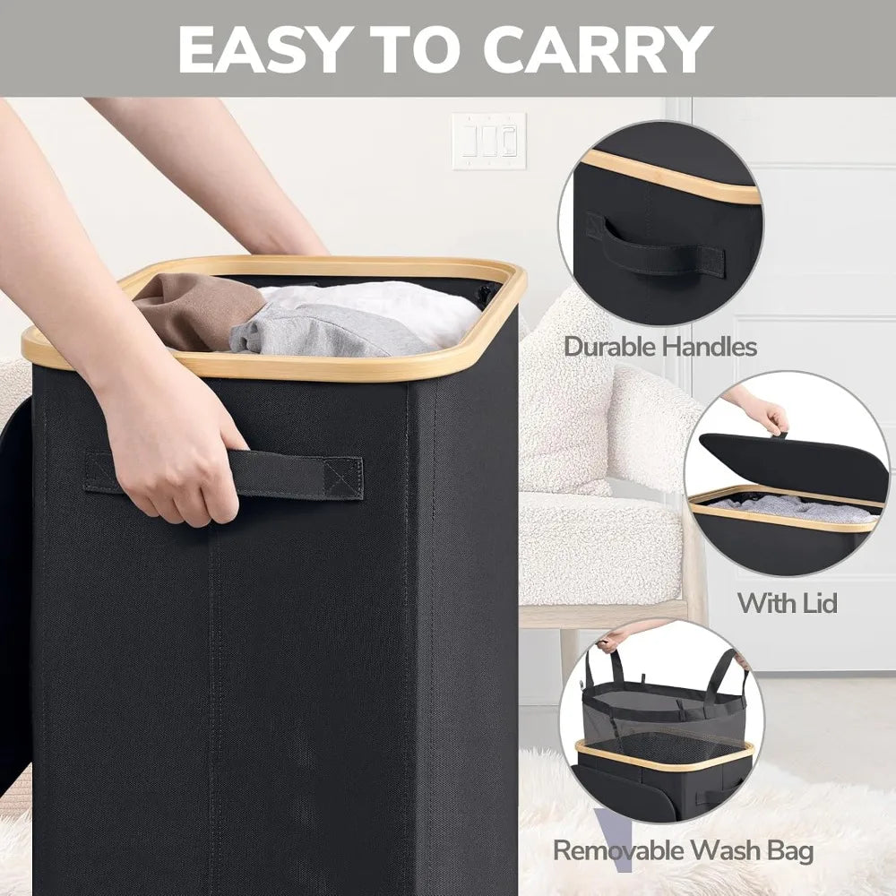 100L Rolling Laundry Basket with Wheels and Lid, with Removable Wash Bag
