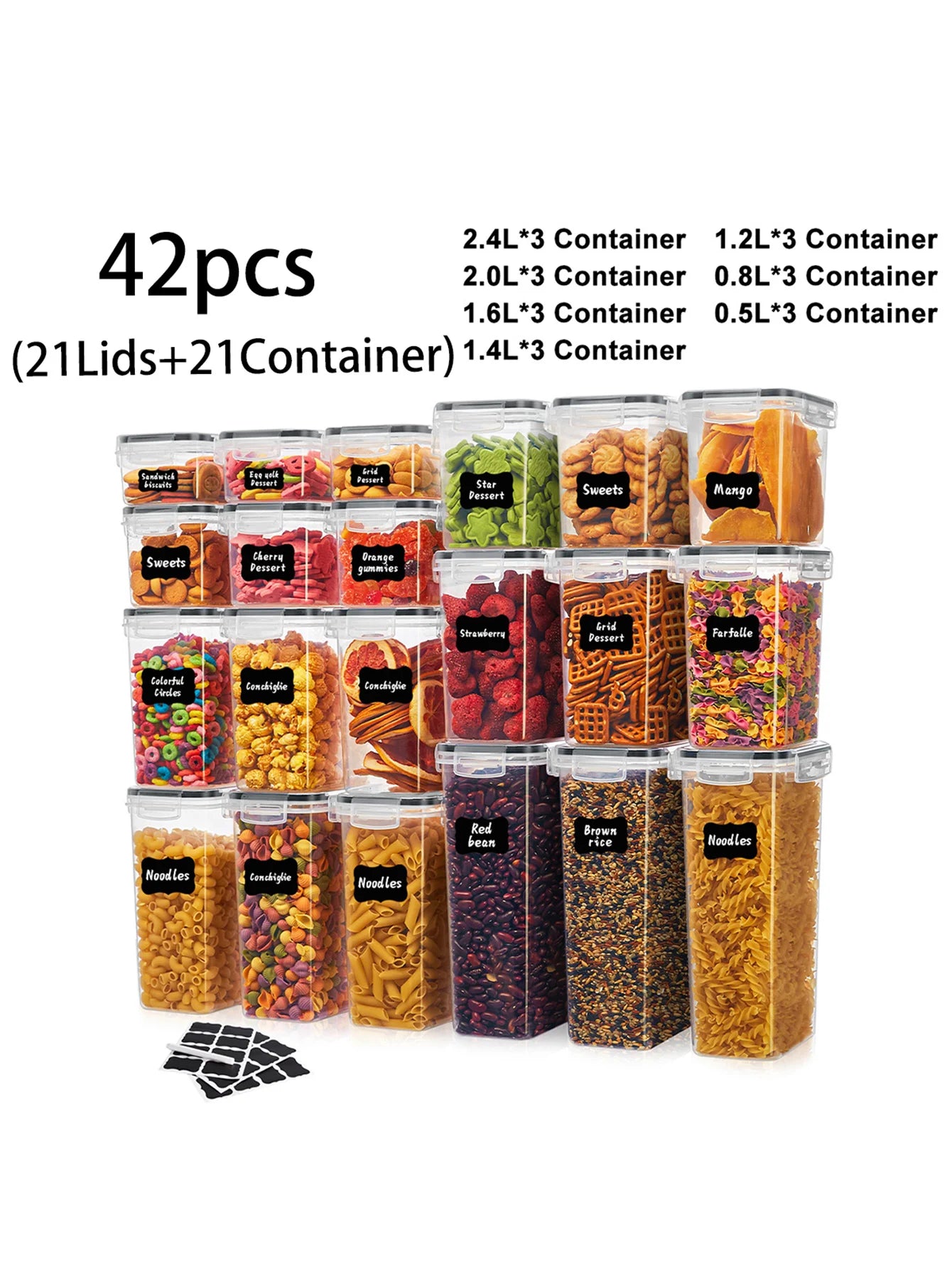 42pcs Sealed food storage containers with lids