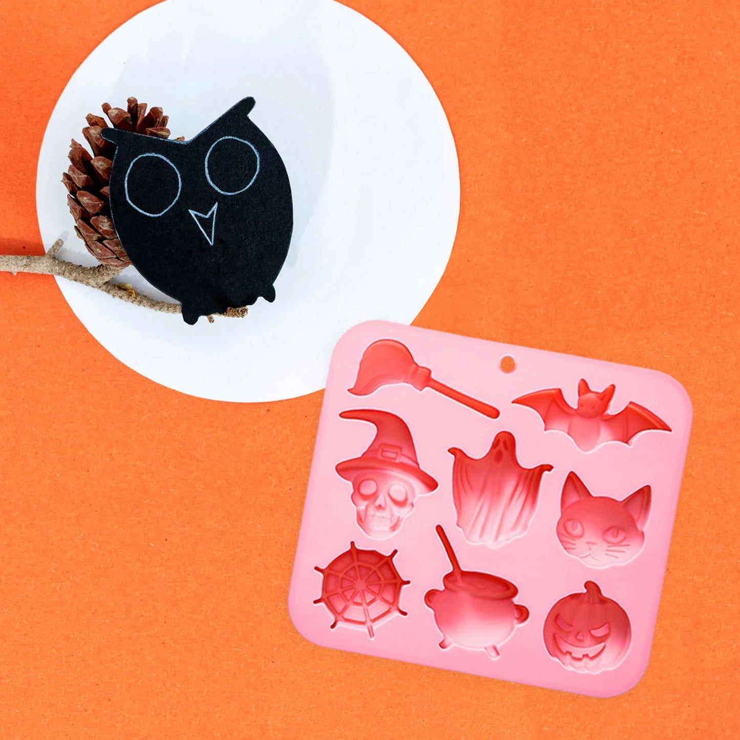 Spooky Halloween Silicone Cake Molds Set with Pumpkin Bat Skull and Ghost Shapes