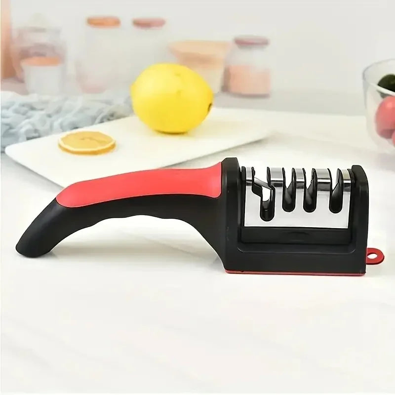 3-Segment Knife Sharpener for Kitchen, Stainless Steel Three-Purpose Sharpening Stone