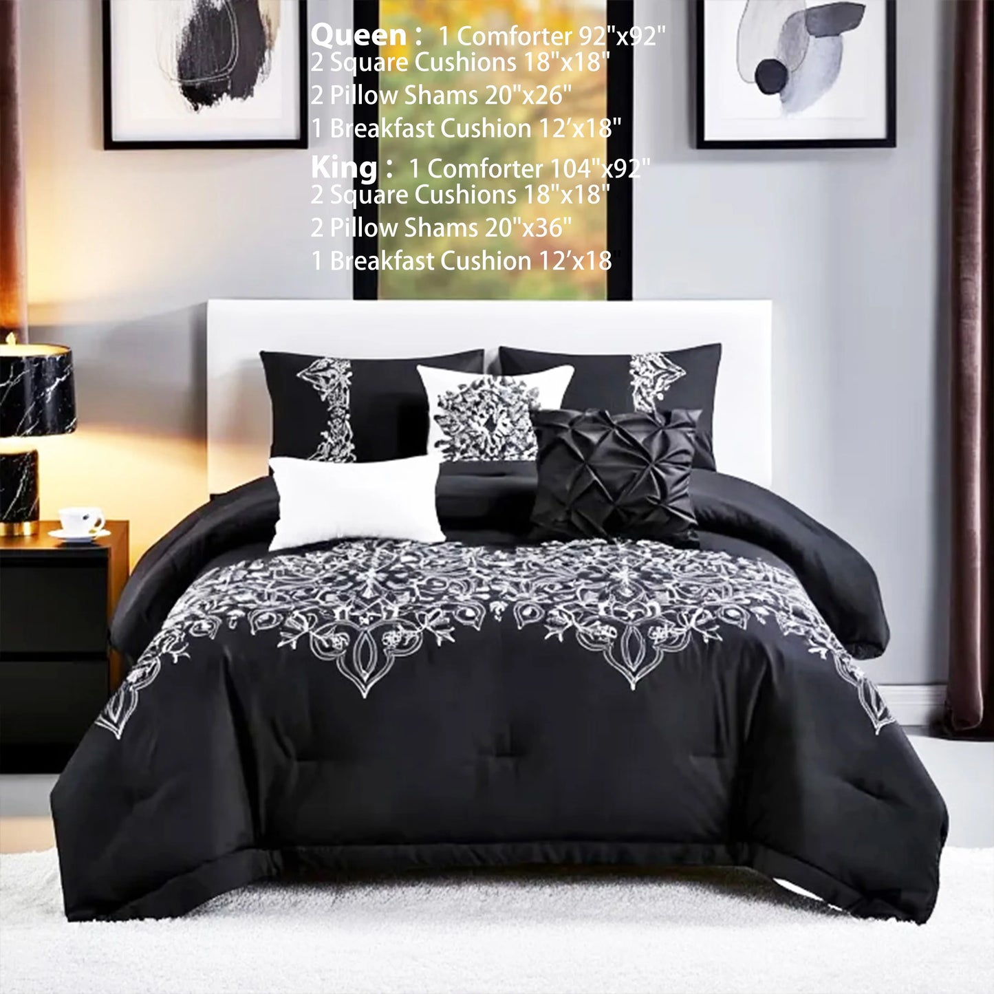 6 Pcs Embroidery Bed Comforter Set, Luxury Bedding Set in a Bag