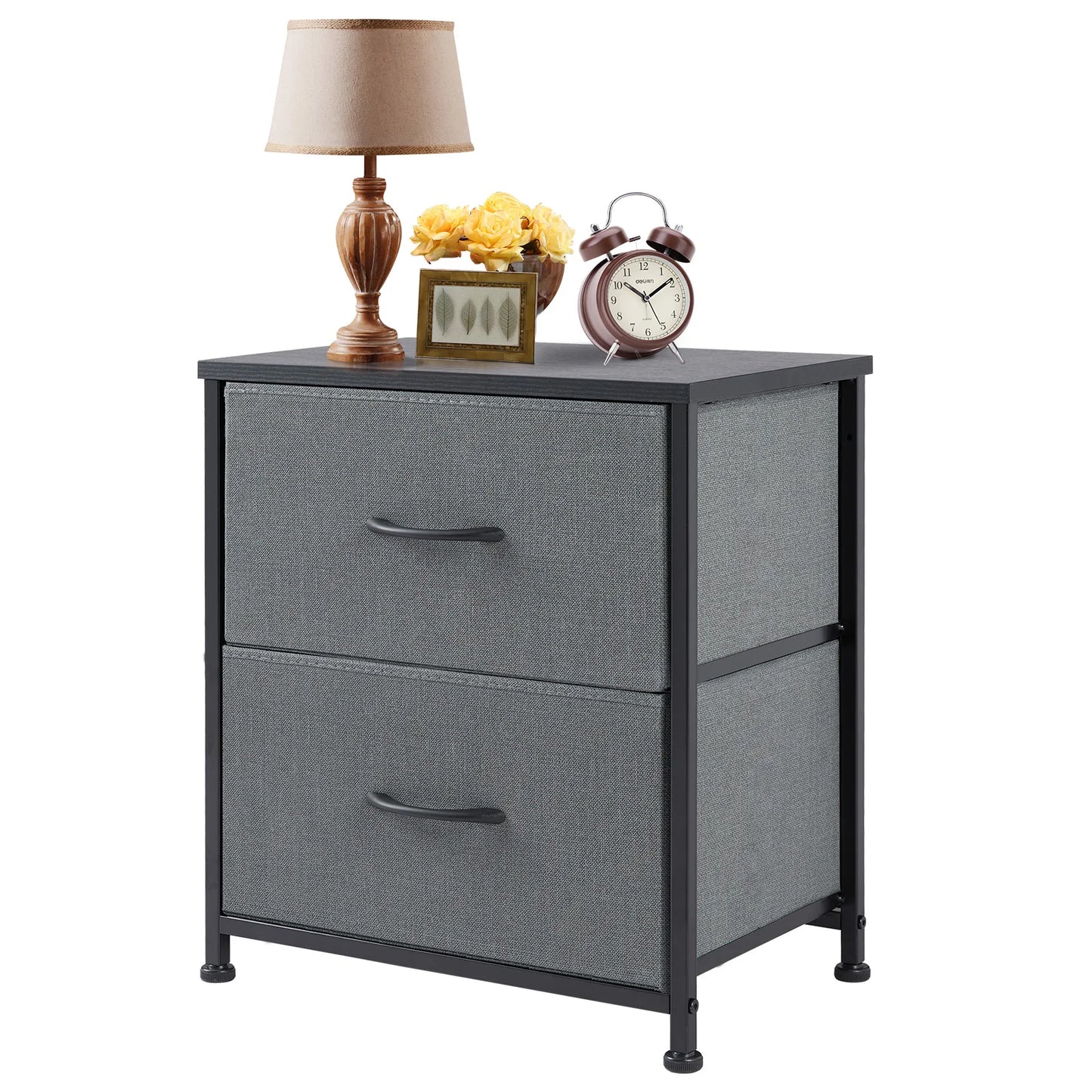 Nightstand, Table Storage For Bedroom 2 Fabric Drawers