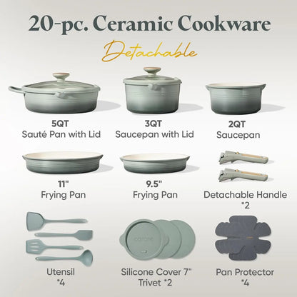 20Pcs Titanium Cookware Set, Non Stick with Detachable Handle