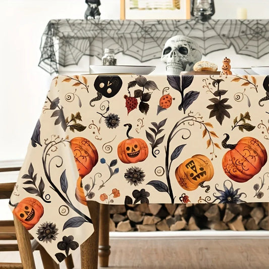 1pc,Halloween Pumpkin Tablecloth, 86.61*51.18inch, Beige Background Plastic Tablecover, Halloween Decoration for Home,Halloween Party,Table Decor