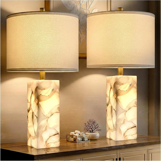 Alabaster Table Lamp, Set of 2 with 23" Rotary Switch