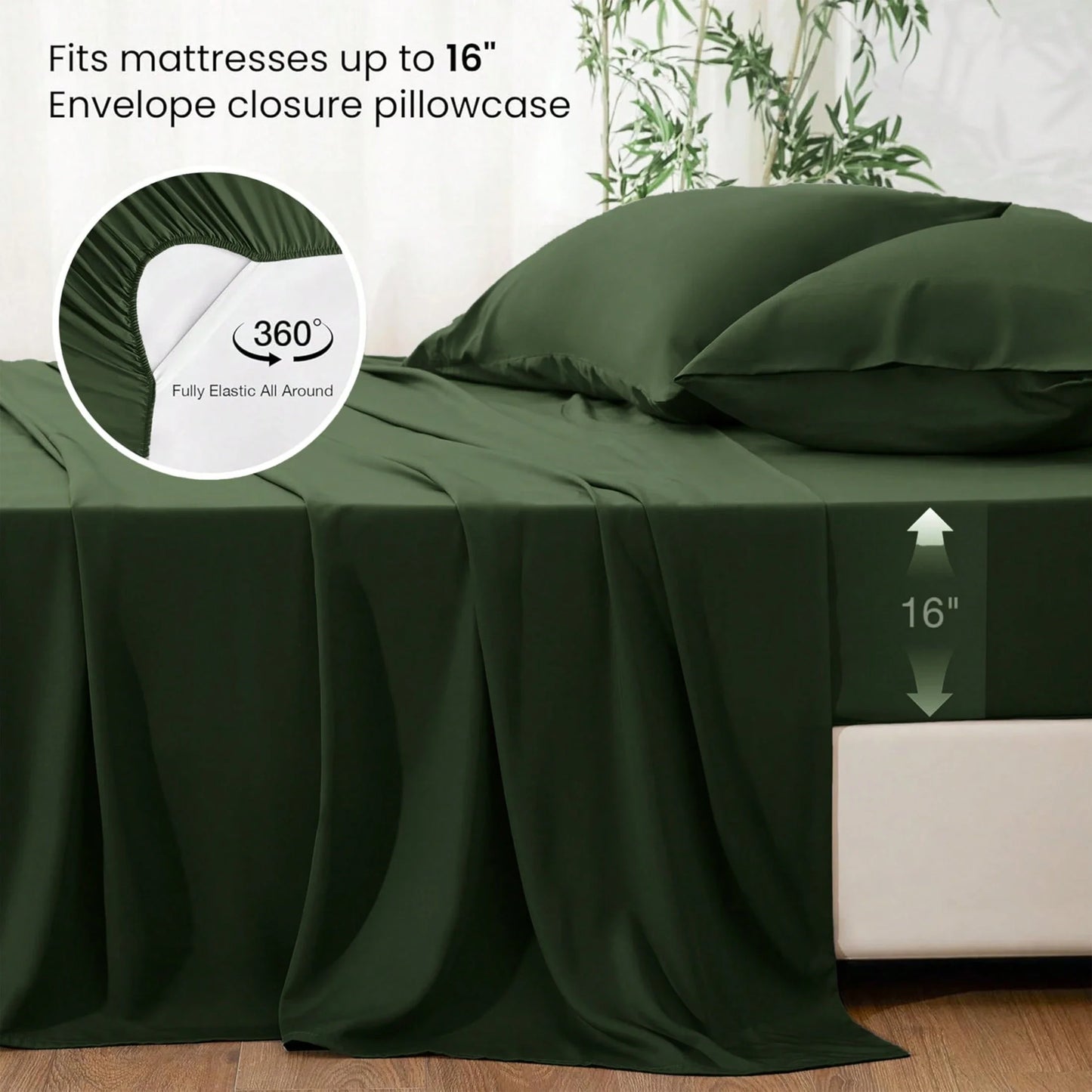 4pcs Bamboo Viscose Bedding Set with Deep Pocket Cooling Fitted Sheet ,Flat Sheet and Pillowcases