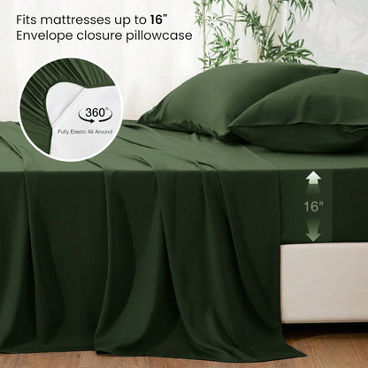 4pcs Bamboo Viscose Bedding Set with Deep Pocket Cooling Fitted Sheet ,Flat Sheet and Pillowcases