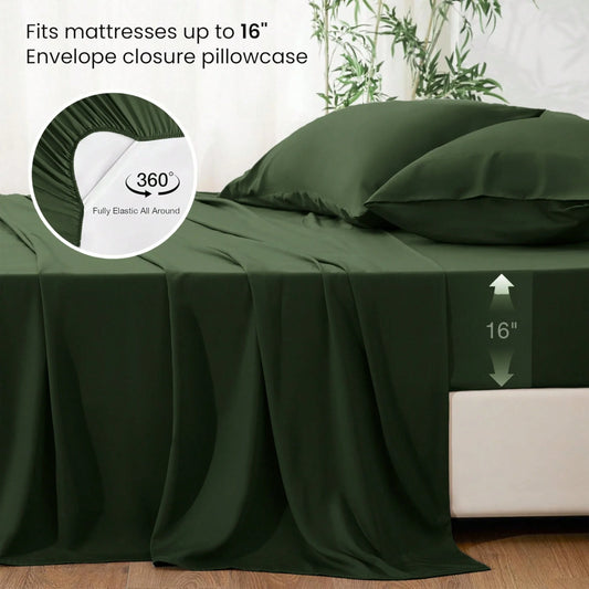 4pcs Bamboo Viscose Bedding Set with Deep Pocket Cooling Fitted Sheet ,Flat Sheet and Pillowcases