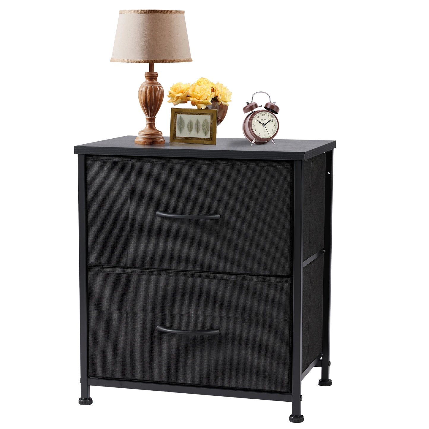 Nightstand, Table Storage For Bedroom 2 Fabric Drawers
