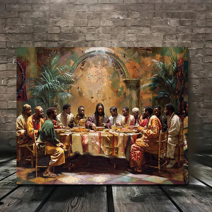 Black Last Supper canvas mural with 1.5 inch thick wood pine frame