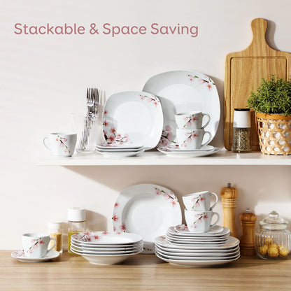 30/24/20 Pcs Porcelain Dinnerware Set, Pink Floral